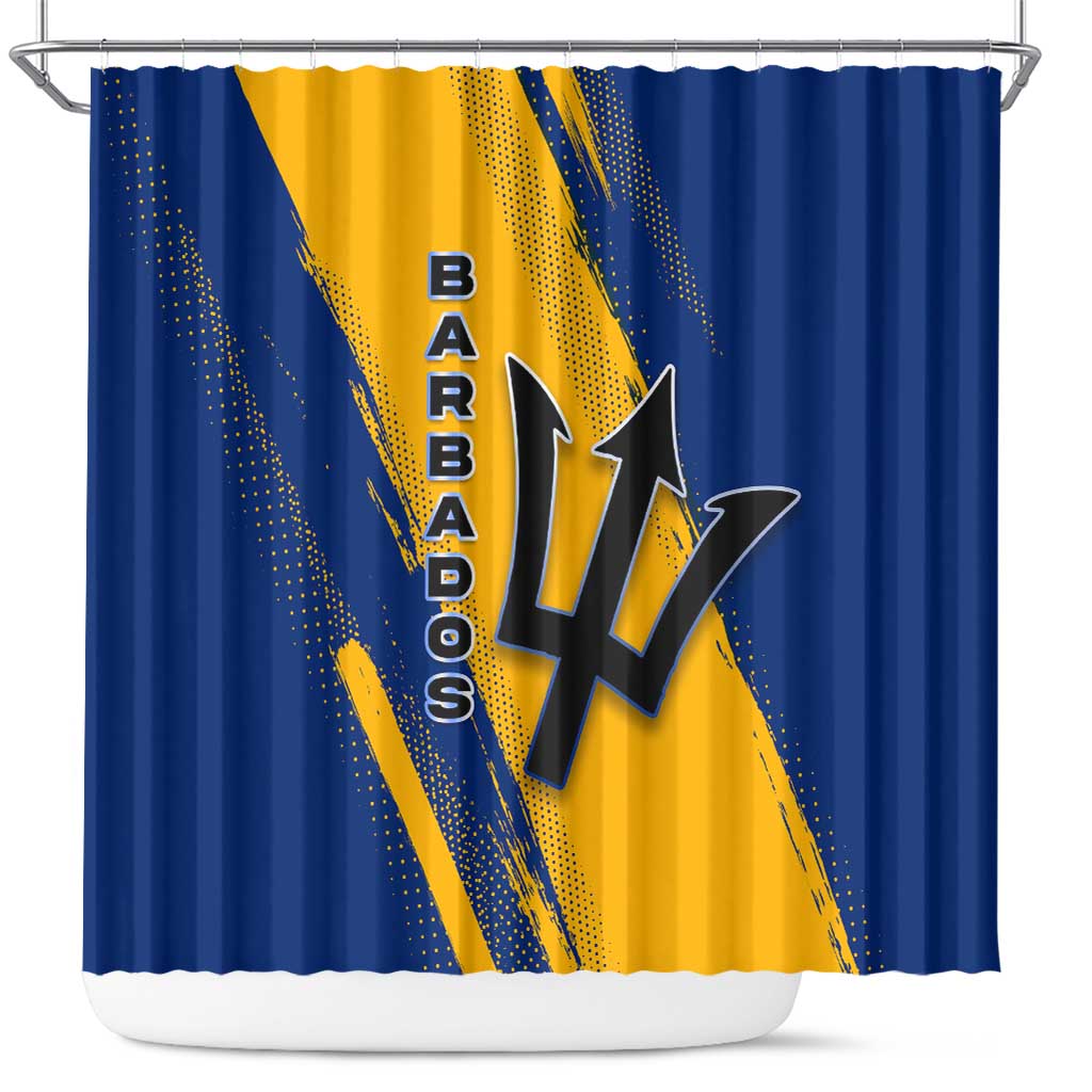 Barbados Trident and Coat of Arms Shower Curtain with Blue Yellow Patriotic Graphic - Wonder Print Shop