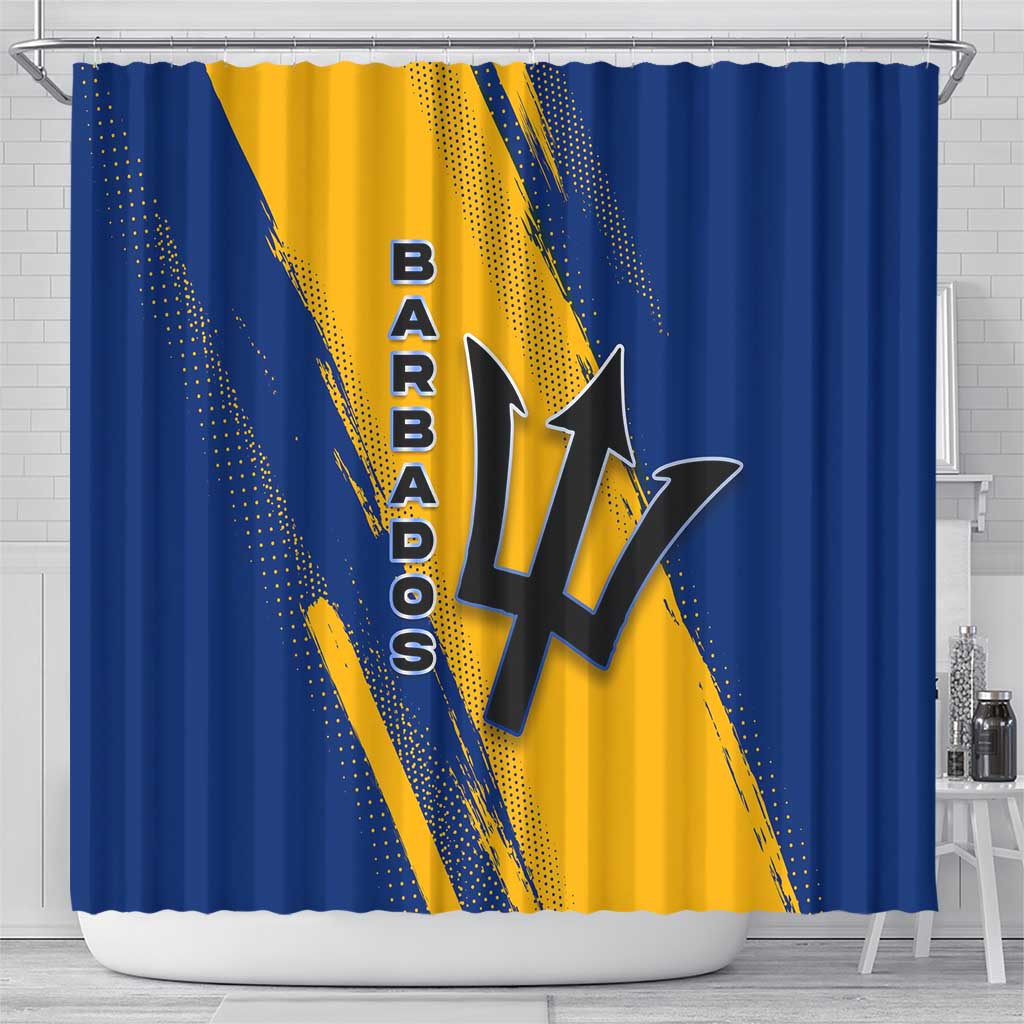 Barbados Trident and Coat of Arms Shower Curtain with Blue Yellow Patriotic Graphic - Wonder Print Shop