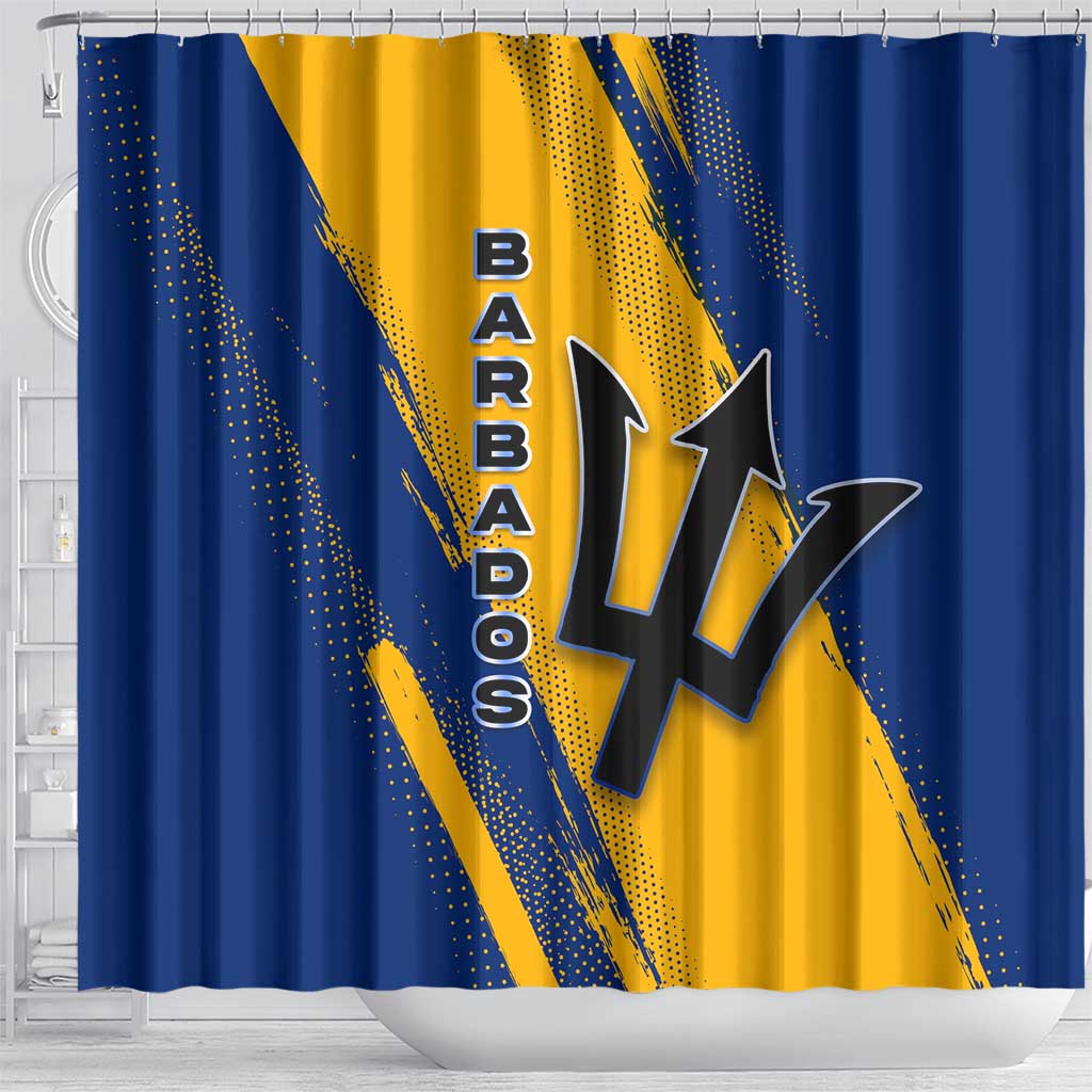Barbados Trident and Coat of Arms Shower Curtain with Blue Yellow Patriotic Graphic - Wonder Print Shop
