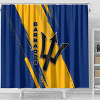 Barbados Trident and Coat of Arms Shower Curtain with Blue Yellow Patriotic Graphic - Wonder Print Shop