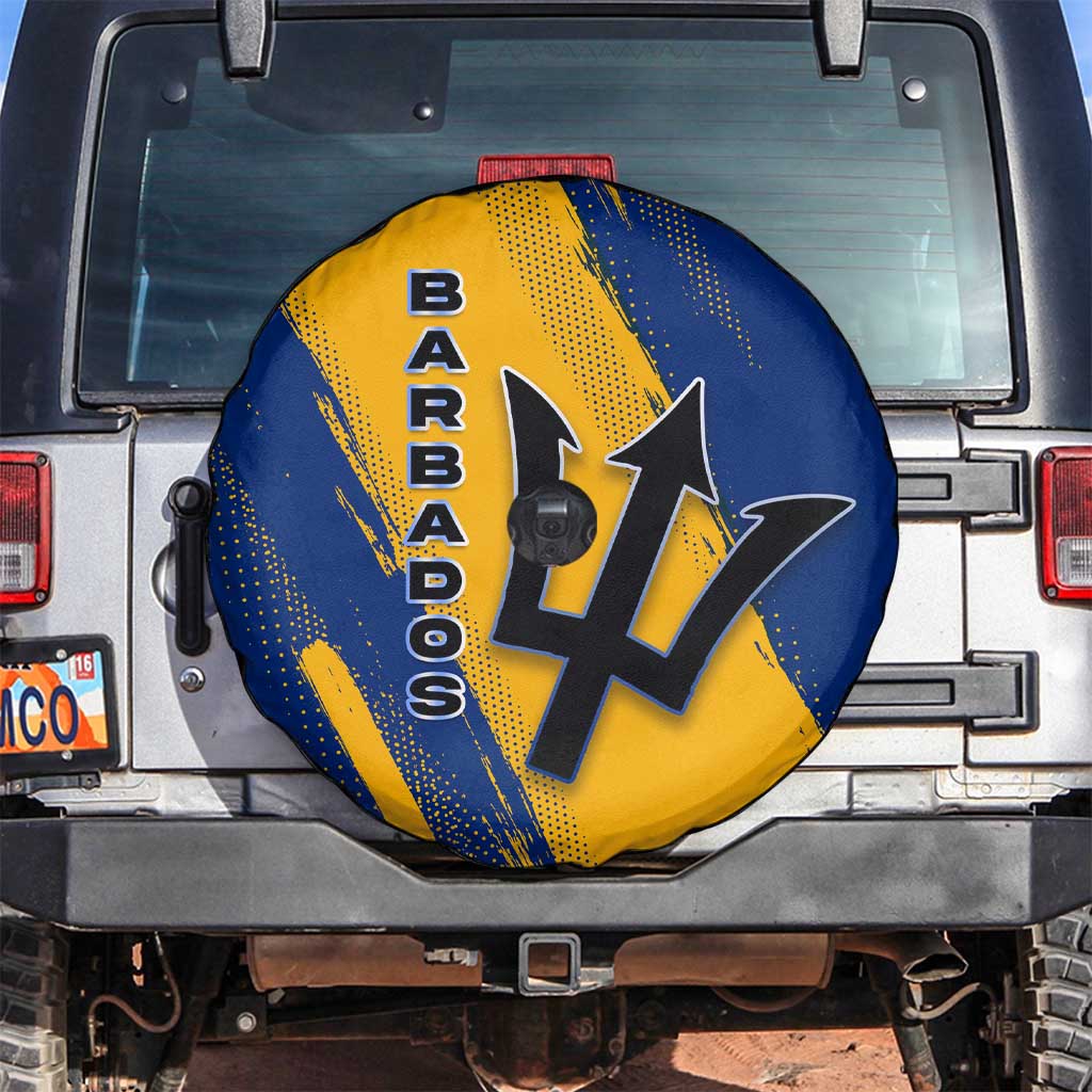 Barbados Trident and Coat of Arms Spare Tire Cover with Blue Yellow Patriotic Graphic - Wonder Print Shop