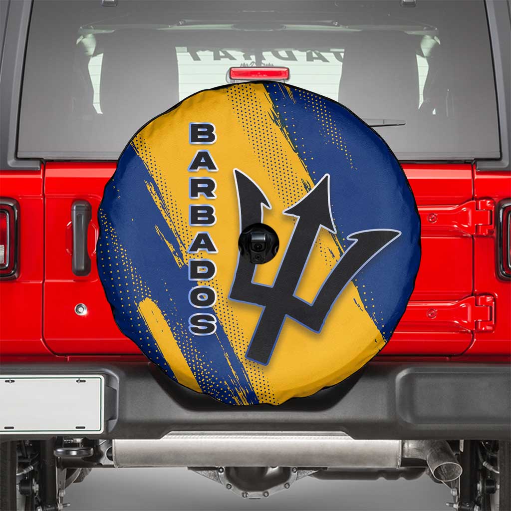 Barbados Trident and Coat of Arms Spare Tire Cover with Blue Yellow Patriotic Graphic - Wonder Print Shop