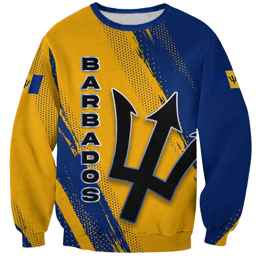 Barbados Trident and Coat of Arms Sweatshirt with Blue Yellow Patriotic Graphic - Wonder Print Shop