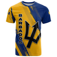 Barbados Trident and Coat of Arms T Shirt with Blue Yellow Patriotic Graphic - Wonder Print Shop