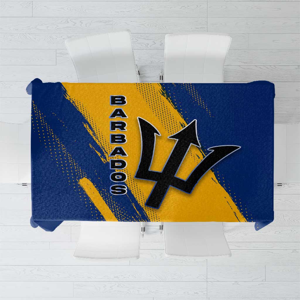 Barbados Trident and Coat of Arms Tablecloth with Blue Yellow Patriotic Graphic - Wonder Print Shop