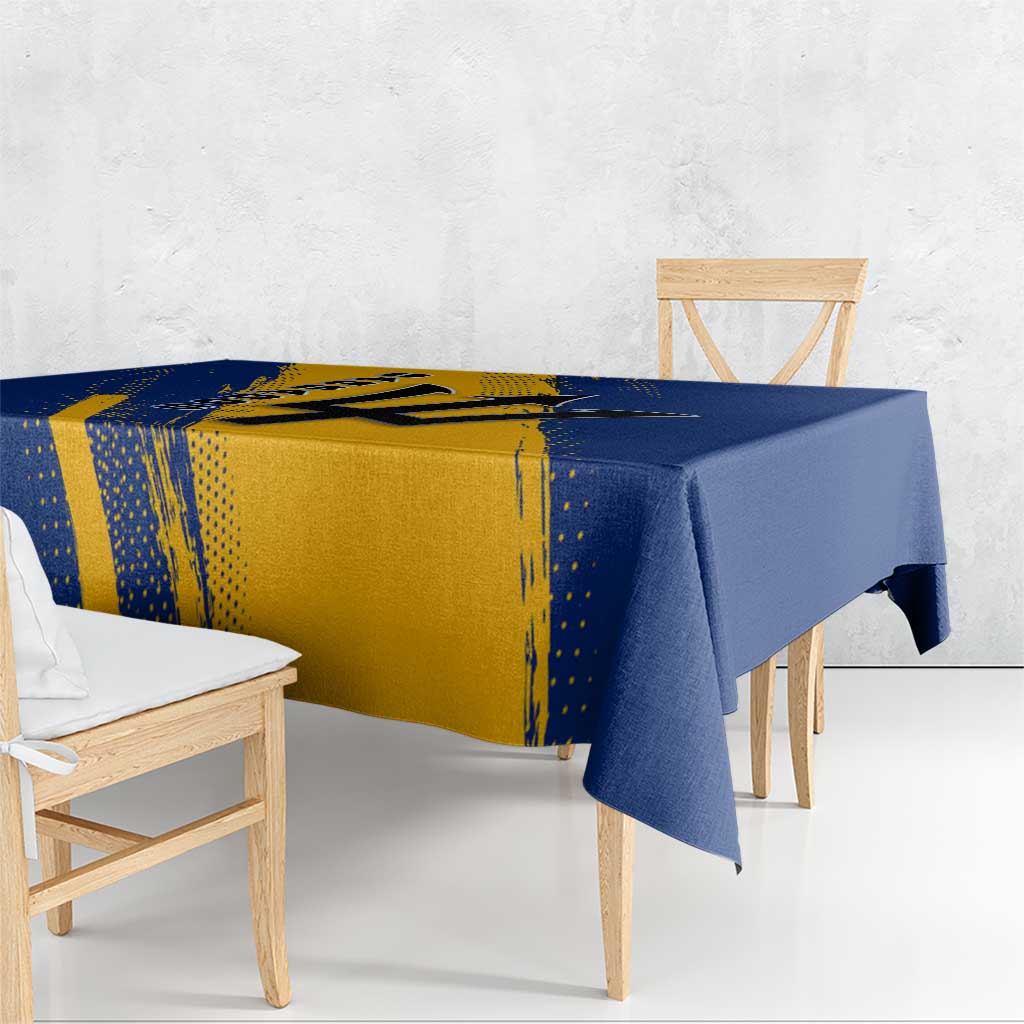 Barbados Trident and Coat of Arms Tablecloth with Blue Yellow Patriotic Graphic - Wonder Print Shop