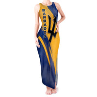 Barbados Trident and Coat of Arms Tank Maxi Dress with Blue Yellow Patriotic Graphic - Wonder Print Shop
