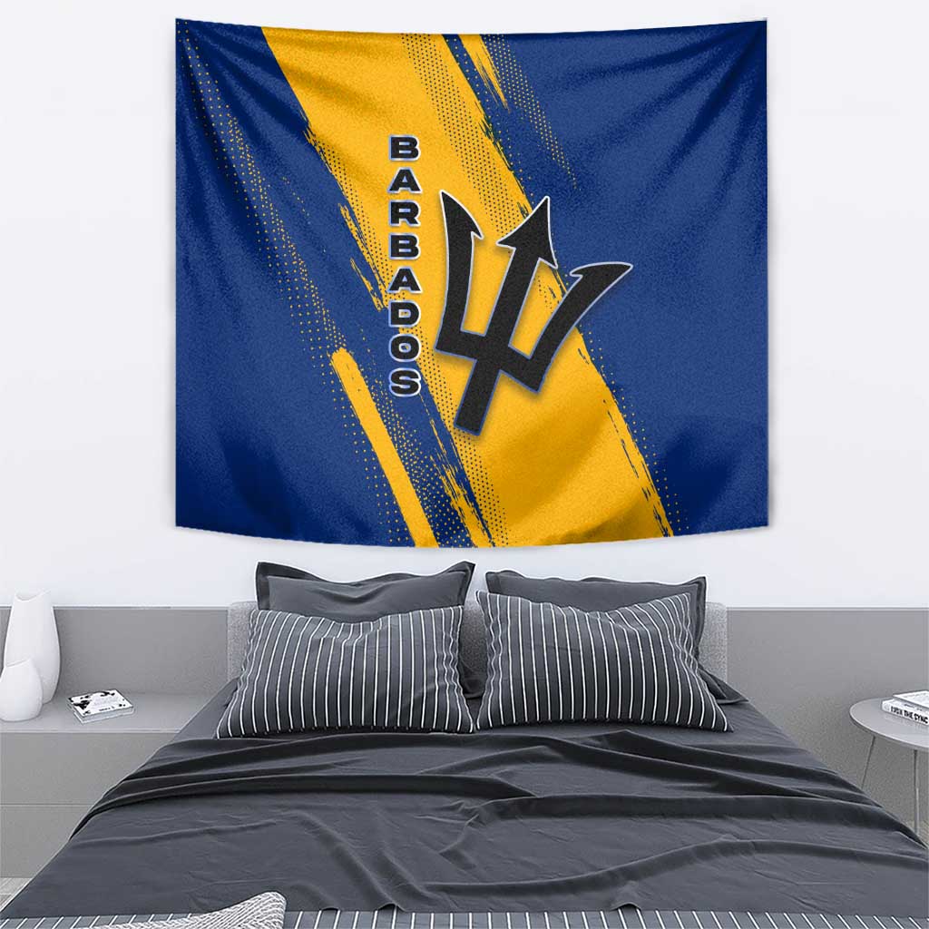 Barbados Trident and Coat of Arms Tapestry with Blue Yellow Patriotic Graphic - Wonder Print Shop