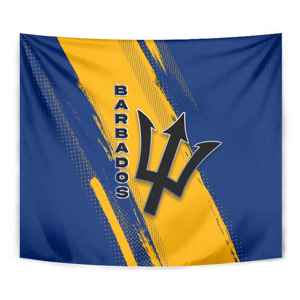 Barbados Trident and Coat of Arms Tapestry with Blue Yellow Patriotic Graphic - Wonder Print Shop
