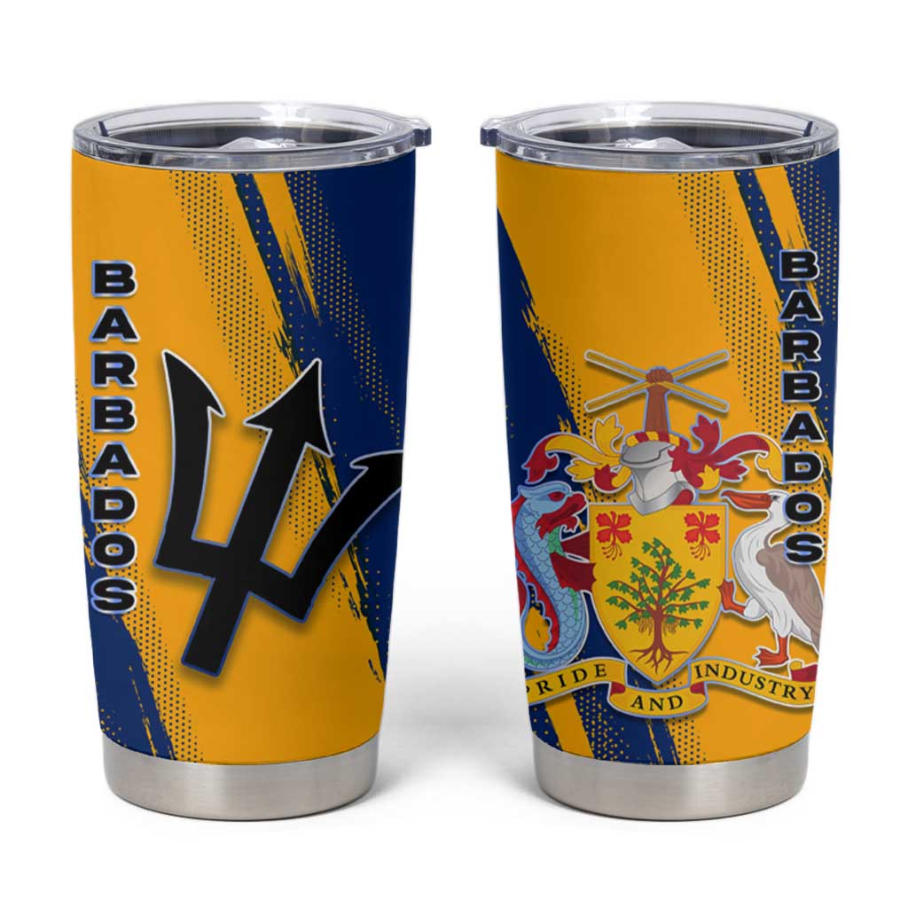 Barbados Trident and Coat of Arms Tumbler Cup with Blue Yellow Patriotic Graphic - Wonder Print Shop