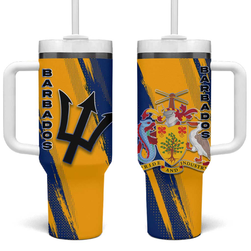 Barbados Trident and Coat of Arms Tumbler With Handle with Blue Yellow Patriotic Graphic - Wonder Print Shop