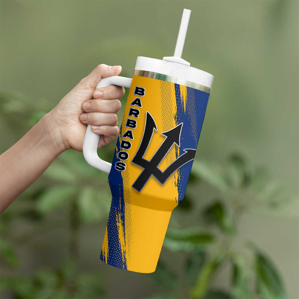 Barbados Trident and Coat of Arms Tumbler With Handle with Blue Yellow Patriotic Graphic - Wonder Print Shop