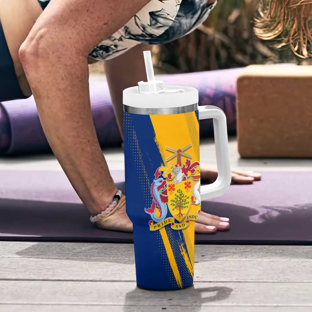 Barbados Trident and Coat of Arms Tumbler With Handle with Blue Yellow Patriotic Graphic - Wonder Print Shop