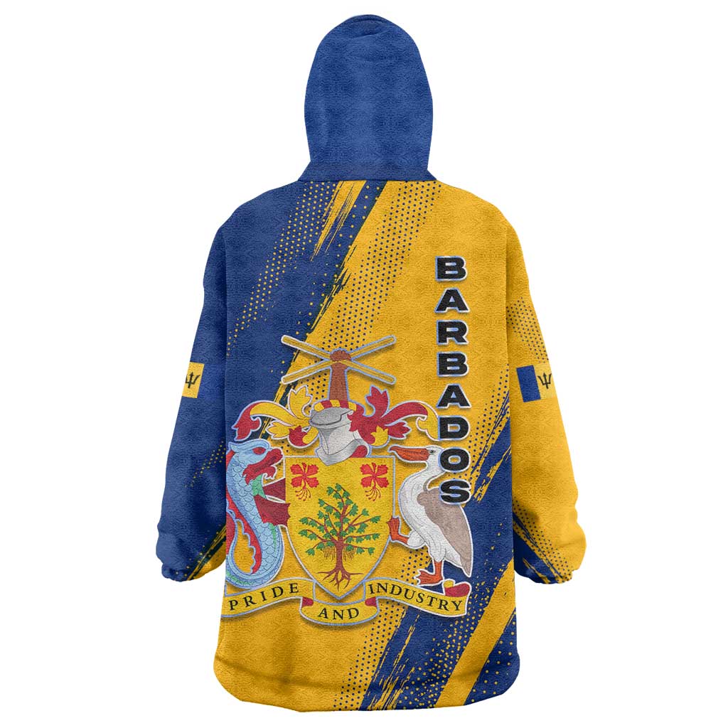 Barbados Trident and Coat of Arms Wearable Blanket Hoodie with Blue Yellow Patriotic Graphic - Wonder Print Shop