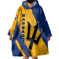 Barbados Trident and Coat of Arms Wearable Blanket Hoodie with Blue Yellow Patriotic Graphic - Wonder Print Shop