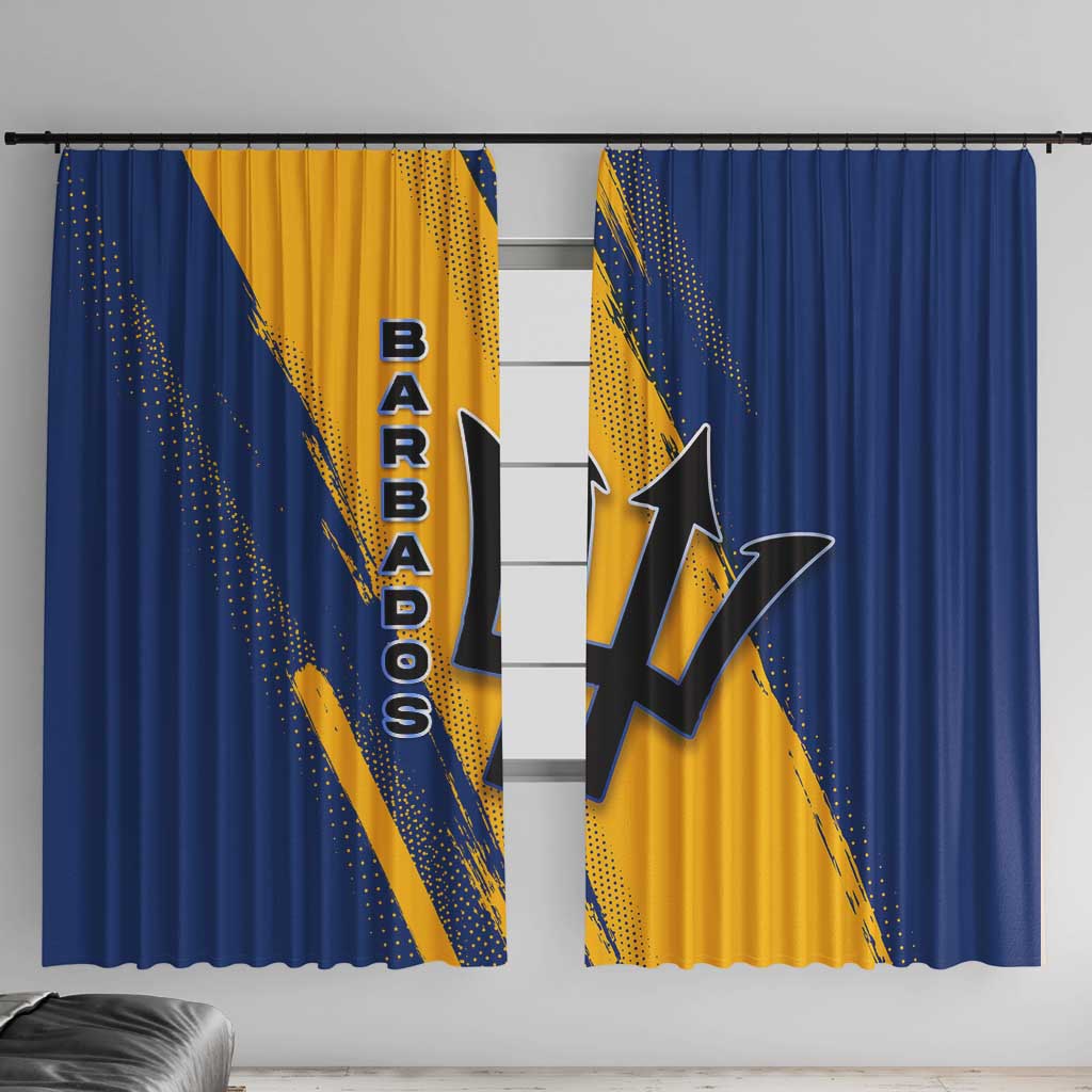 Barbados Trident and Coat of Arms Window Curtain with Blue Yellow Patriotic Graphic - Wonder Print Shop