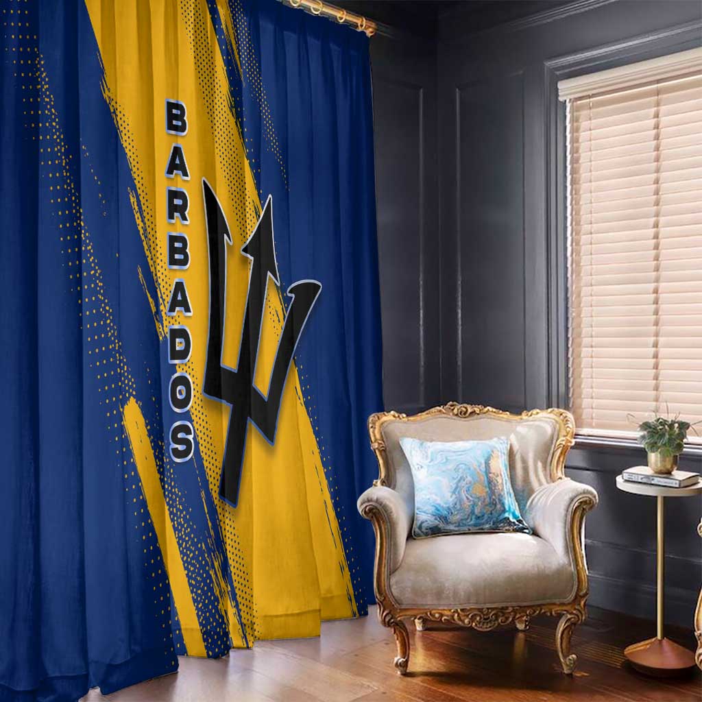 Barbados Trident and Coat of Arms Window Curtain with Blue Yellow Patriotic Graphic - Wonder Print Shop