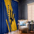 Barbados Trident and Coat of Arms Window Curtain with Blue Yellow Patriotic Graphic - Wonder Print Shop