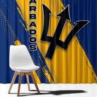 Barbados Trident and Coat of Arms Window Curtain with Blue Yellow Patriotic Graphic - Wonder Print Shop