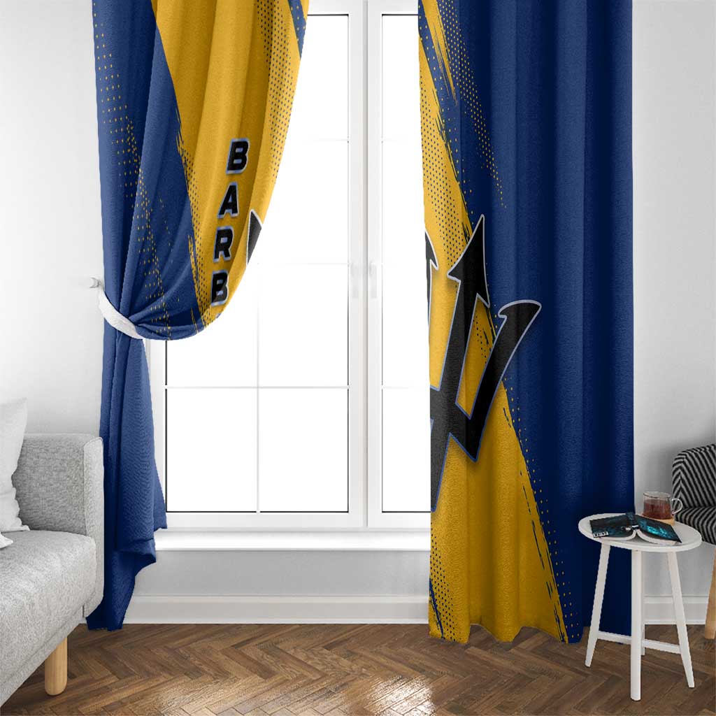 Barbados Trident and Coat of Arms Window Curtain with Blue Yellow Patriotic Graphic - Wonder Print Shop