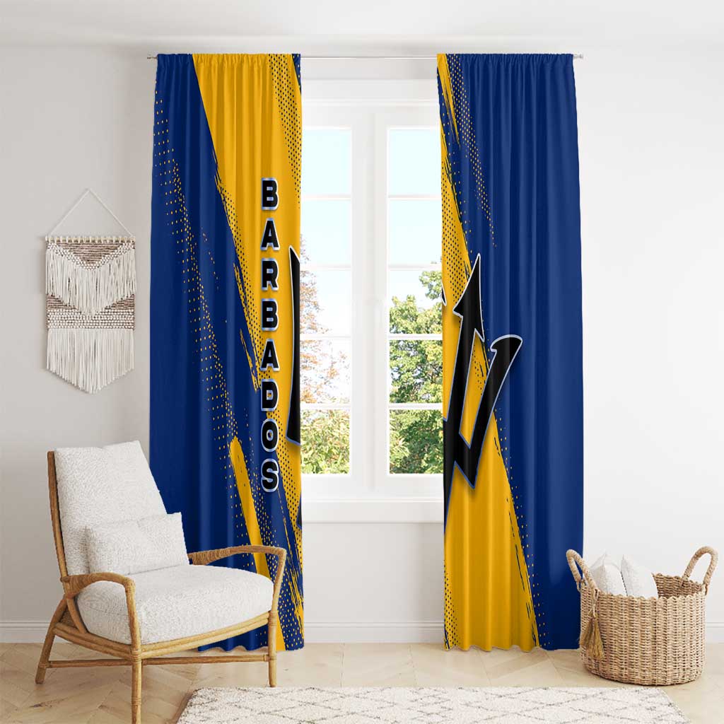 Barbados Trident and Coat of Arms Window Curtain with Blue Yellow Patriotic Graphic - Wonder Print Shop