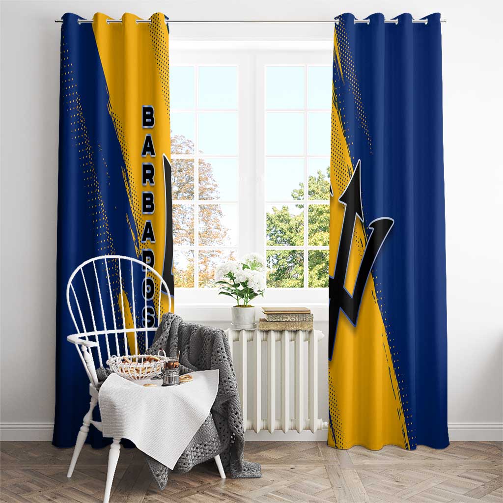 Barbados Trident and Coat of Arms Window Curtain with Blue Yellow Patriotic Graphic - Wonder Print Shop