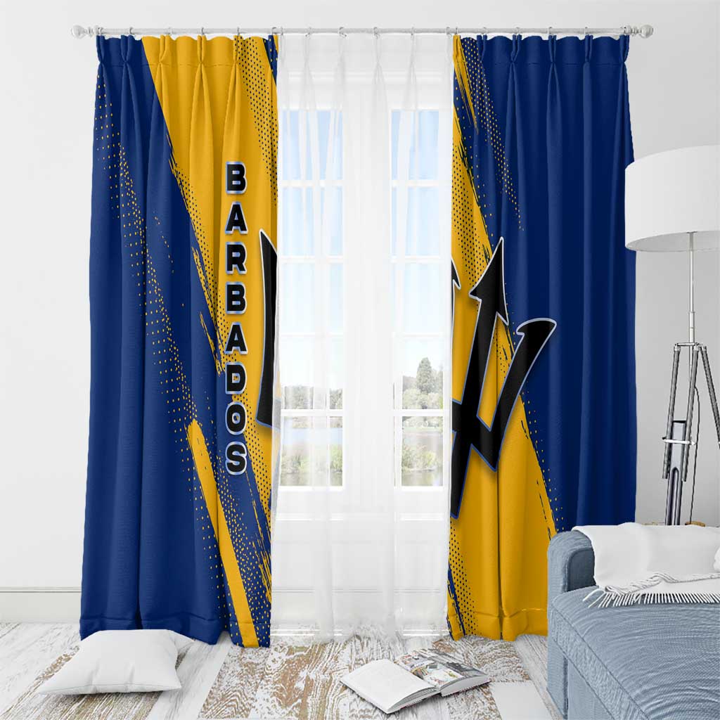 Barbados Trident and Coat of Arms Window Curtain with Blue Yellow Patriotic Graphic - Wonder Print Shop