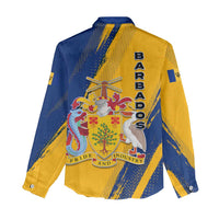 Barbados Trident and Coat of Arms Women Casual Shirt with Blue Yellow Patriotic Graphic - Wonder Print Shop