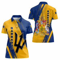 Barbados Trident and Coat of Arms Women Polo Shirt with Blue Yellow Patriotic Graphic - Wonder Print Shop