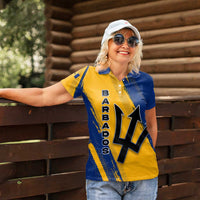 Barbados Trident and Coat of Arms Women Polo Shirt with Blue Yellow Patriotic Graphic - Wonder Print Shop
