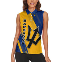 Barbados Trident and Coat of Arms Women Sleeveless Polo Shirt with Blue Yellow Patriotic Graphic - Wonder Print Shop