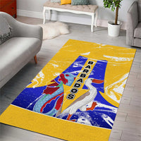 Barbados Coat of Arms Area Rug with Yellow Blue Pelican Dolphin Graphic - Wonder Print Shop