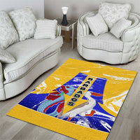 Barbados Coat of Arms Area Rug with Yellow Blue Pelican Dolphin Graphic - Wonder Print Shop