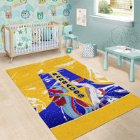 Barbados Coat of Arms Area Rug with Yellow Blue Pelican Dolphin Graphic - Wonder Print Shop