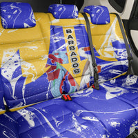 Barbados Coat of Arms Back Car Seat Cover with Yellow Blue Pelican Dolphin Graphic - Wonder Print Shop
