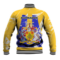 Barbados Coat of Arms Baseball Jacket with Yellow Blue Pelican Dolphin Graphic - Wonder Print Shop