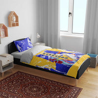 Barbados Coat of Arms Bedding Set with Yellow Blue Pelican Dolphin Graphic - Wonder Print Shop