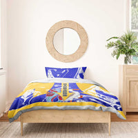 Barbados Coat of Arms Bedding Set with Yellow Blue Pelican Dolphin Graphic - Wonder Print Shop