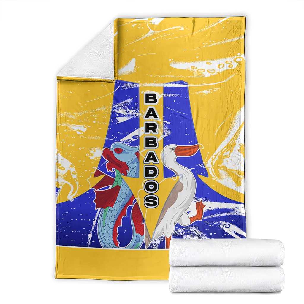 Barbados Coat of Arms Blanket with Yellow Blue Pelican Dolphin Graphic - Wonder Print Shop