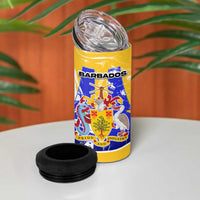 Barbados Coat of Arms 4 in 1 Can Cooler Tumbler with Yellow Blue Pelican Dolphin Graphic - Wonder Print Shop