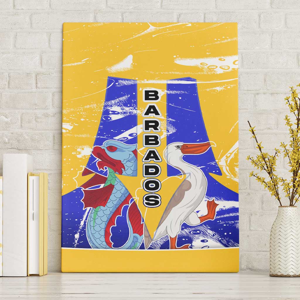 Barbados Coat of Arms Canvas Wall Art with Yellow Blue Pelican Dolphin Graphic - Wonder Print Shop