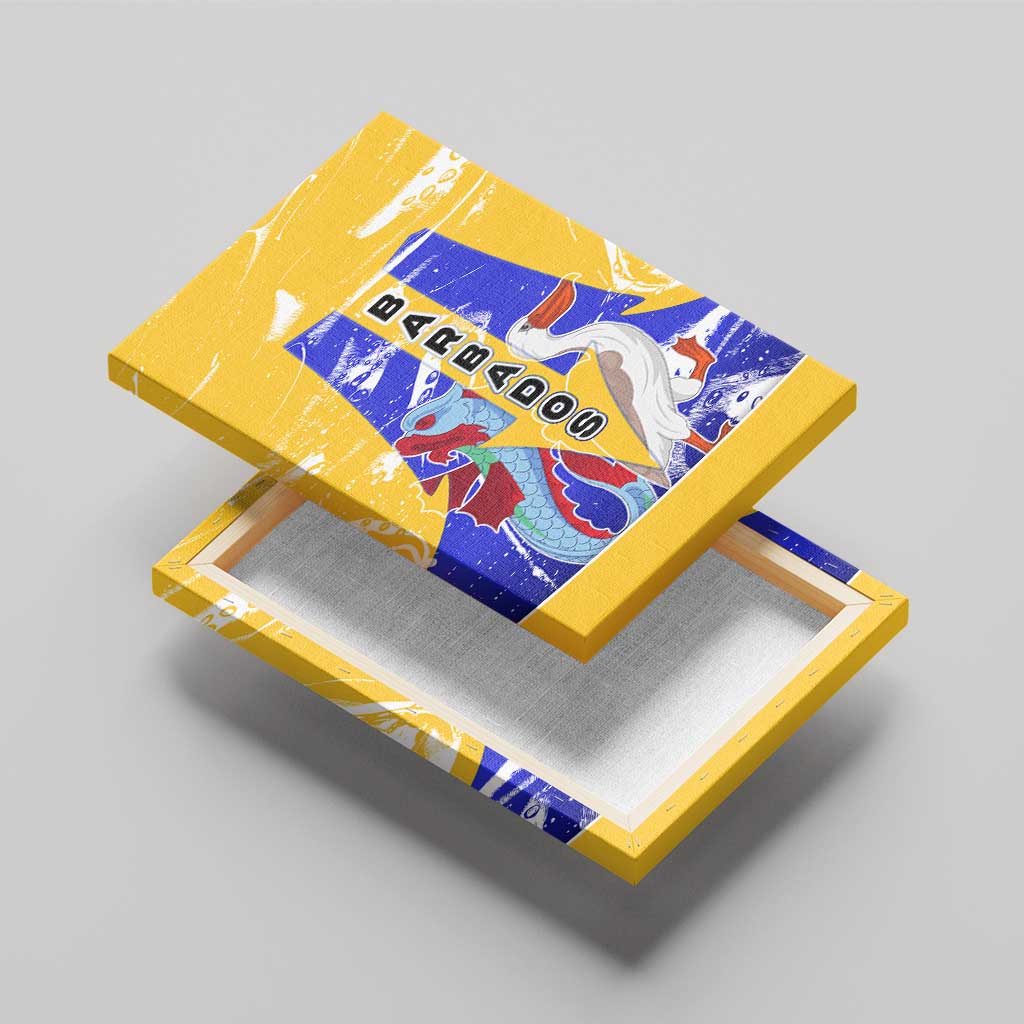 Barbados Coat of Arms Canvas Wall Art with Yellow Blue Pelican Dolphin Graphic - Wonder Print Shop