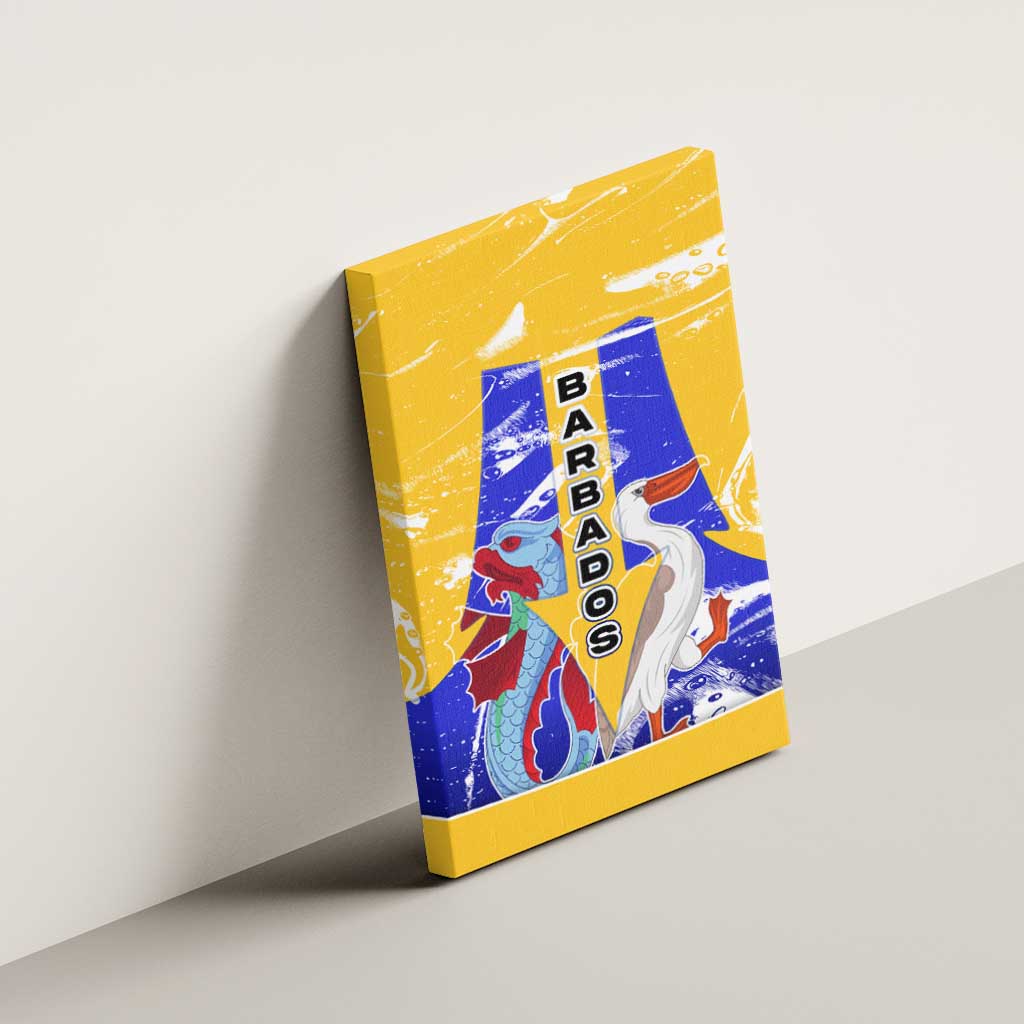 Barbados Coat of Arms Canvas Wall Art with Yellow Blue Pelican Dolphin Graphic - Wonder Print Shop