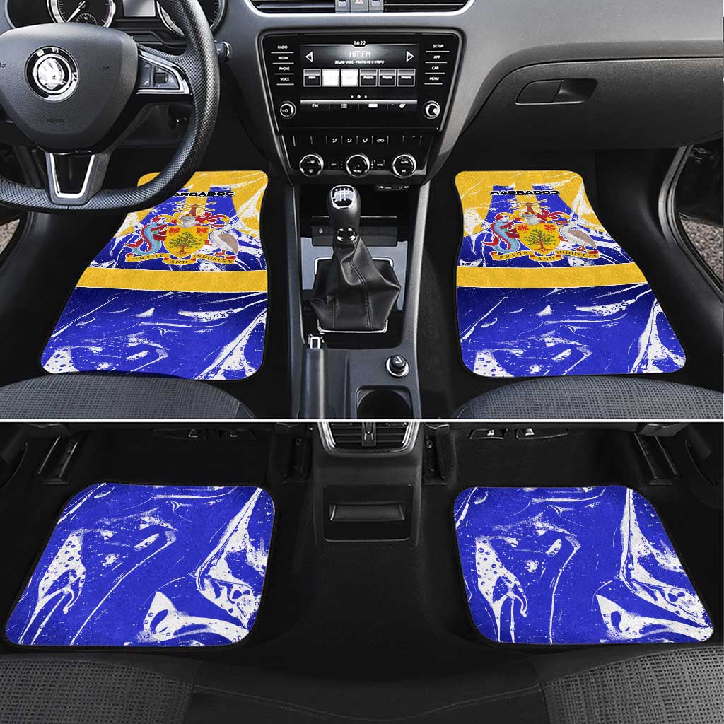 Barbados Coat of Arms Car Mats with Yellow Blue Pelican Dolphin Graphic - Wonder Print Shop