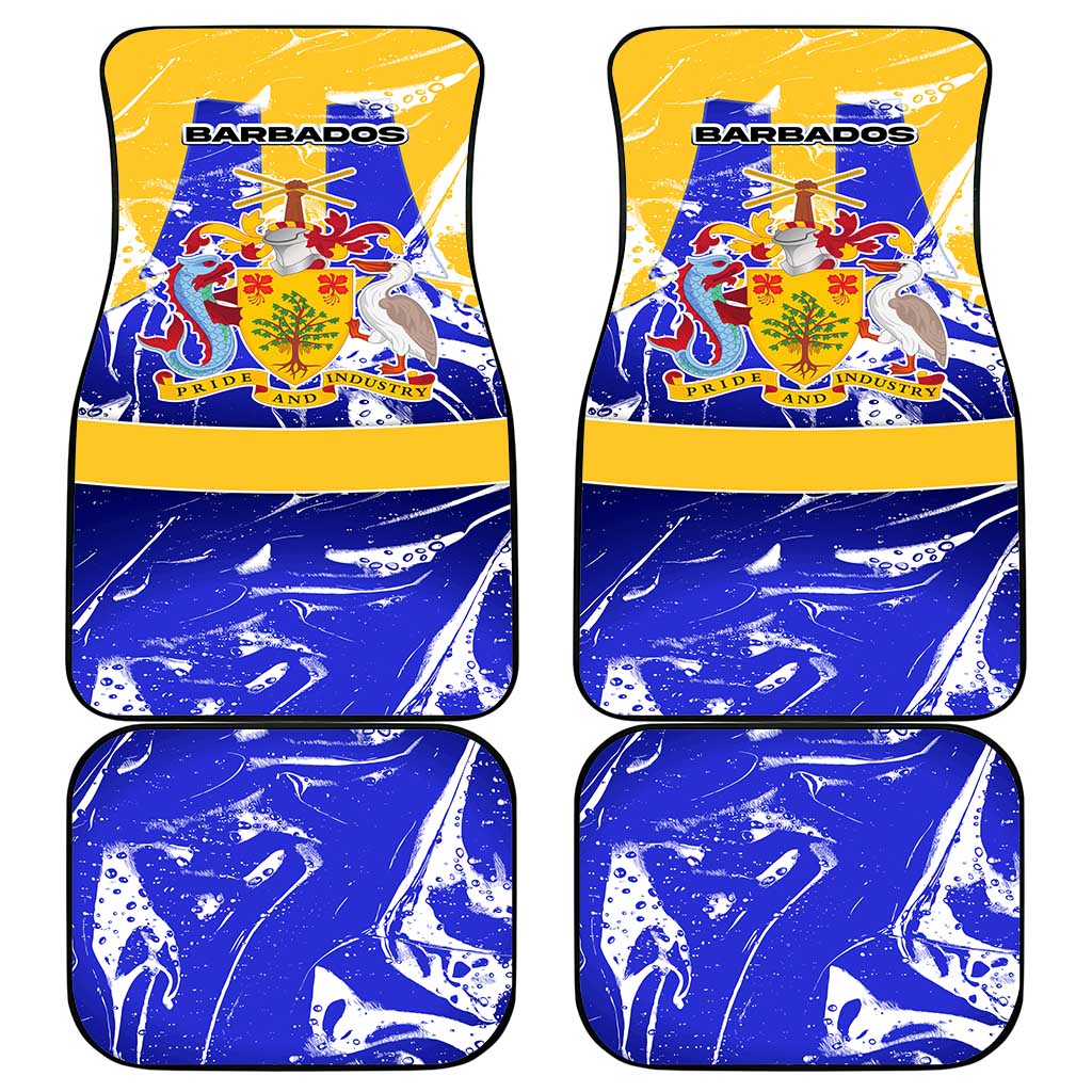 Barbados Coat of Arms Car Mats with Yellow Blue Pelican Dolphin Graphic - Wonder Print Shop