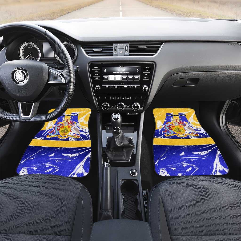 Barbados Coat of Arms Car Mats with Yellow Blue Pelican Dolphin Graphic - Wonder Print Shop