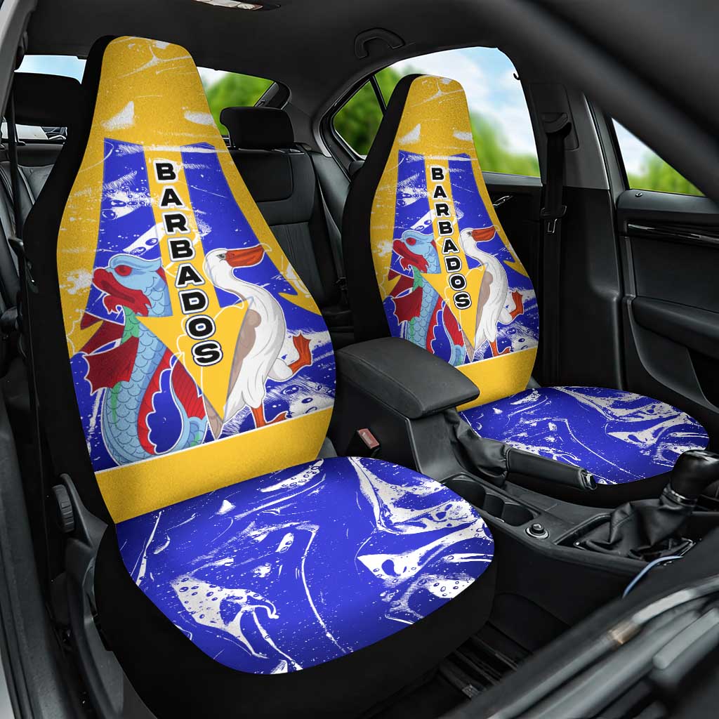 Barbados Coat of Arms Car Seat Cover with Yellow Blue Pelican Dolphin Graphic - Wonder Print Shop