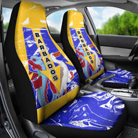 Barbados Coat of Arms Car Seat Cover with Yellow Blue Pelican Dolphin Graphic - Wonder Print Shop