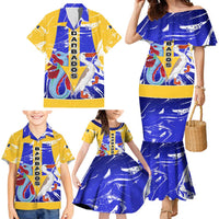Barbados Coat of Arms Family Matching Mermaid Dress and Hawaiian Shirt with Yellow Blue Pelican Dolphin Graphic - Wonder Print Shop