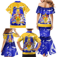 Barbados Coat of Arms Family Matching Mermaid Dress and Hawaiian Shirt with Yellow Blue Pelican Dolphin Graphic - Wonder Print Shop